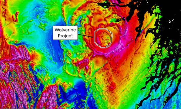 Total field aeromagnetic map of the Flowers River area. The FRIS is expressed as a prominent circular magnetic high within the surrounding Nain Plutonic Suite.