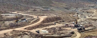 Two drill rigs in operation at the La Verde porphyry discovery, Cost Fuego copper-gold project, coastal Chile (CNW Group/Hot Chili Limited)