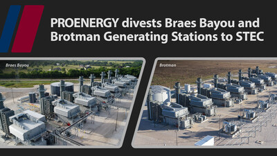 PROENERGY has closed an agreement to divest Braes Bayou and Brotman Generating Stations in the Electric Reliability Council of Texas, Inc. (ERCOT) market to South Texas Electric Cooperative, Inc. (STEC). PROENERGY has closed an agreement to divest Braes Bayou and Brotman Generating Stations in the Electric Reliability Council of Texas, Inc. (ERCOT) market to South Texas Electric Cooperative, Inc. (STEC).