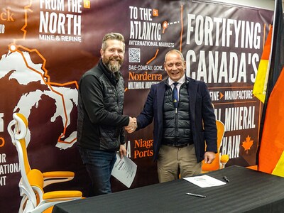 Dirk Harbecke (Chair Rock Tech) and Paul Veldman (CEO BMI Group) (CNW Group/Rock Tech Lithium Inc.)