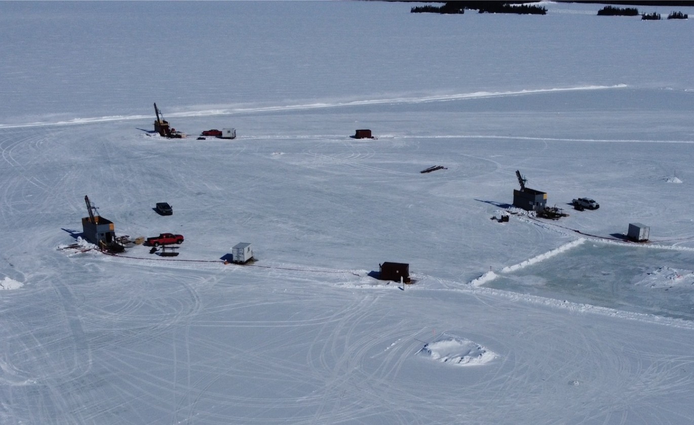 Figure 2. Three drill rigs on engineering ice pad (photo)