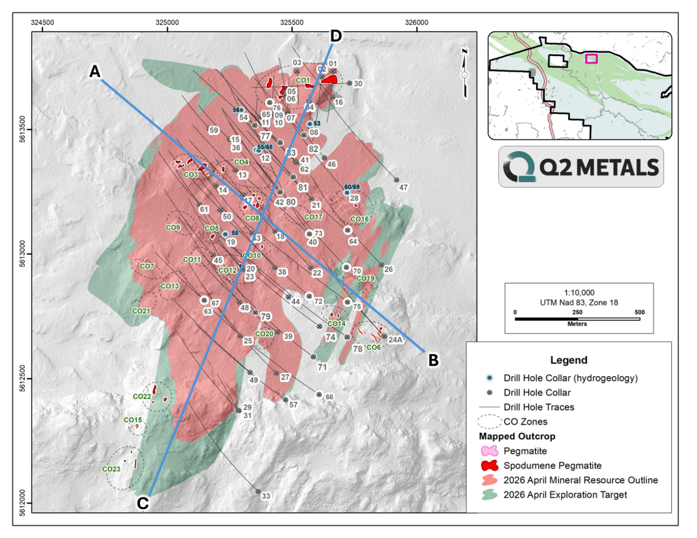 Figure 1. Map of Inferred Mineral Resource Estimate and Exploration Target at the Cisco Project