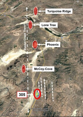 Figure 1 – Location of 305 Property and Highway 305 Along the Rabbit Creek Trend. (CNW Group/Black Mammoth Metals Corp)