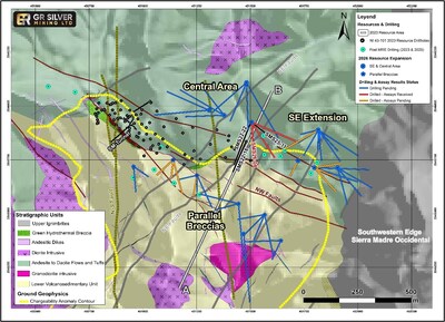 Figure 1. Location of San Marcial Step-Out Drill Holes SMS26-04, SMS22-16, SMS22-22 & SMS25-11 (CNW Group/GR Silver Mining Ltd.)