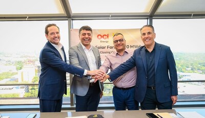Left to right: Timothy Heinle, EVP, Business Development, OCI Energy; Sabah Bayatli, President, OCI Energy; Ilan Zidkony, CEO, Arava Power; David Rosenblatt, Founder, Co-Chair, Arava Power