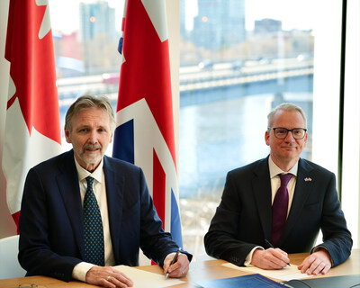 MOU signing during the Second-Annual UK-Canada Nuclear Forum at the British High Commission in Ottawa by Dr. Spencer Pitcher, Co-founder and CEO of Stellarex Energy, and Stephen Wheeler, UKAEA Executive Director.
