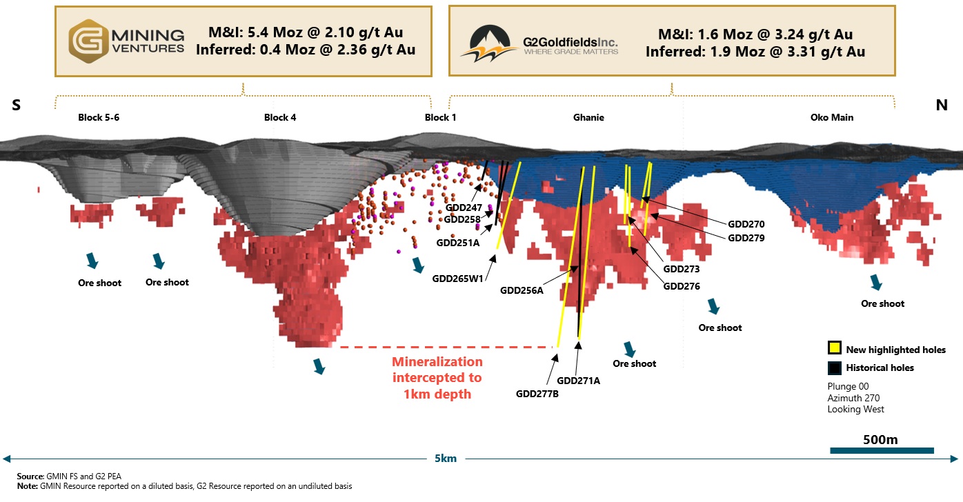 Figure 1 – Longitudinal View of the Oko Deposit Looking West