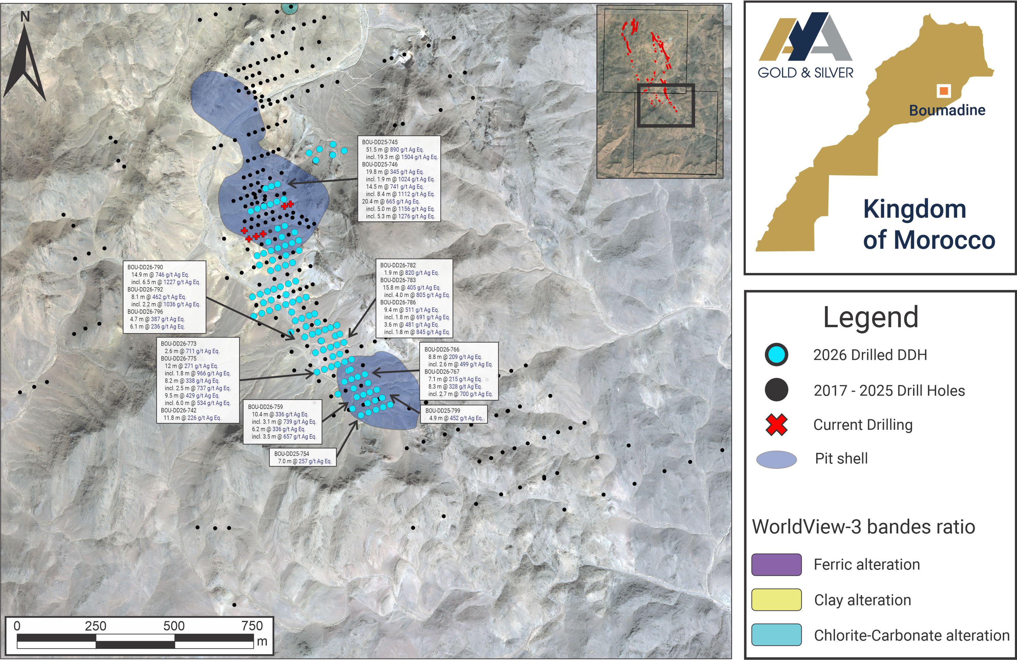 Figure 2 – Surface Plan of Boumadine South Zone with New DDH Results