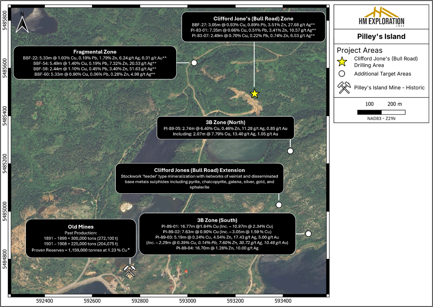 Location map of the Project displaying historical showings/zones located on the Project. 2026 diamond drilling has commenced at the Zone.