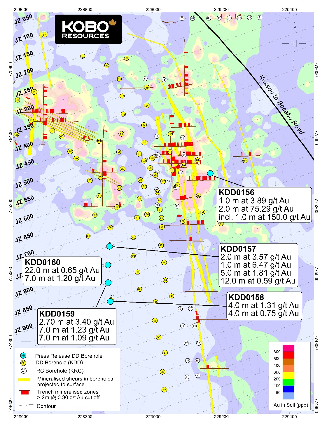 Figure 3: Jagger Zone Simplified Geology with Drill Hole Collar Locations