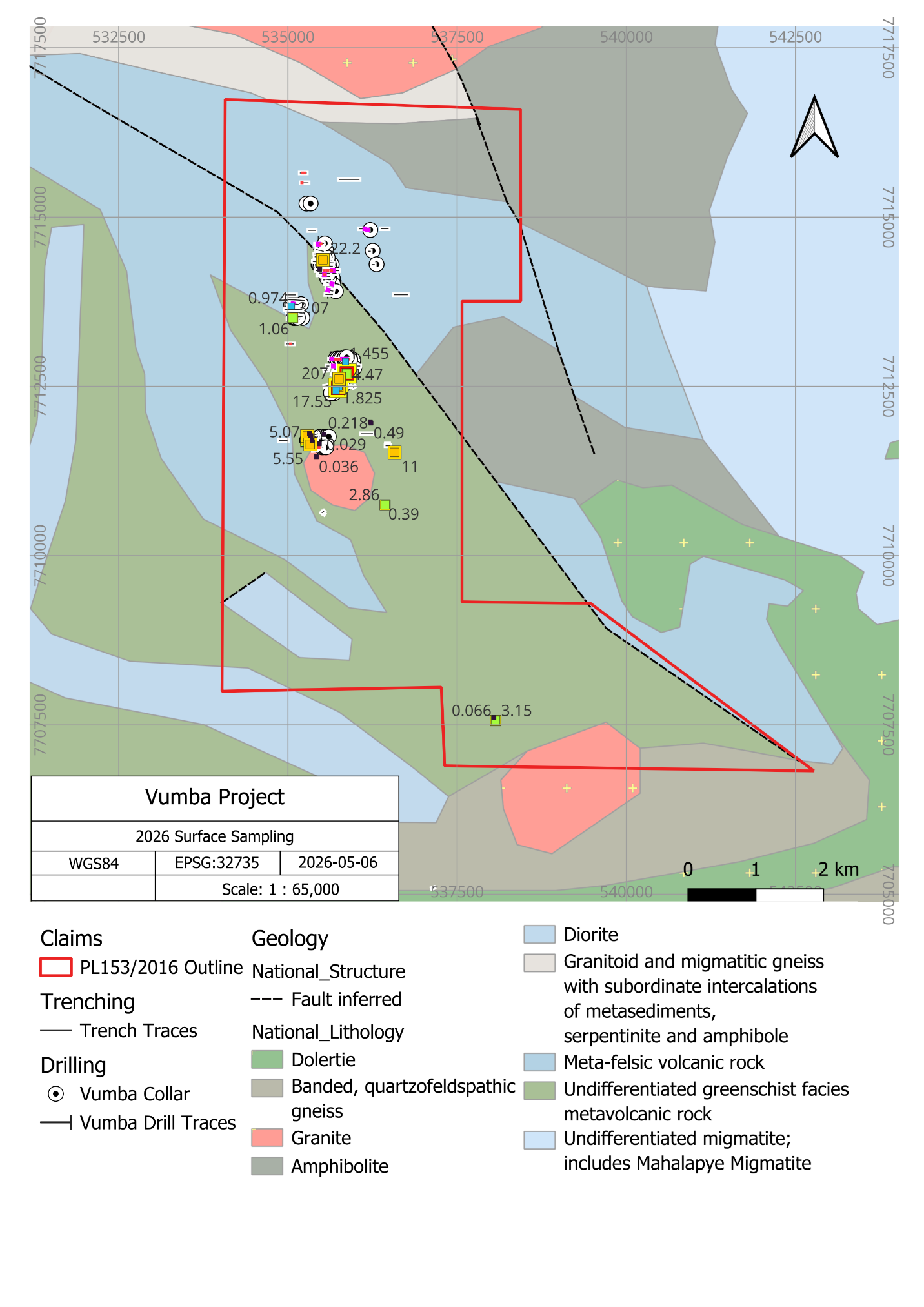 Property Geology with Artisanal Workings Samples