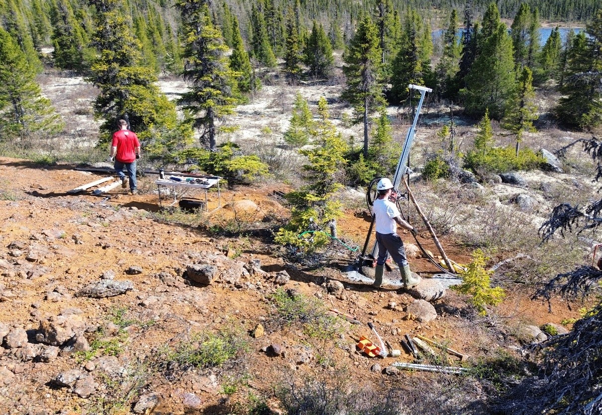 The first drill of the 2026 program turning at the Kraken Main Zone. The drill is positioned at the base of an extensive gossan that occurs where the sulfide system comes to surface.