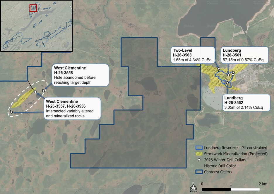Buchans Project plan view and Lundberg mineralization projected to surface.