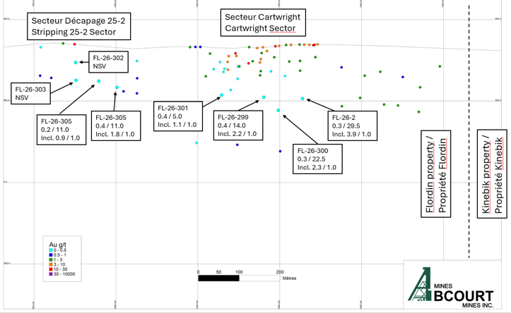 Longitudinal view of the drilling completed in the Cartwright area and stripping 25-2