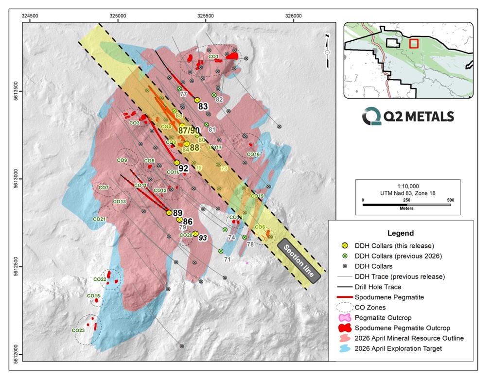 Map of Drill Holes 83, 86-90 & 92 at Cisco Deposit