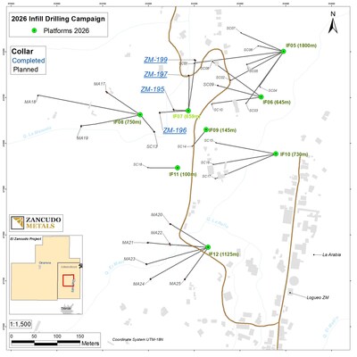 Attachment 1 – Map showing the location of the drill holes for the Las Brisas 2026 drilling campaign (CNW Group/Denarius Metals Corp.) Attachment 1 – Map showing the location of the drill holes for the Las Brisas 2026 drilling campaign (CNW Group/Denarius Metals Corp.)