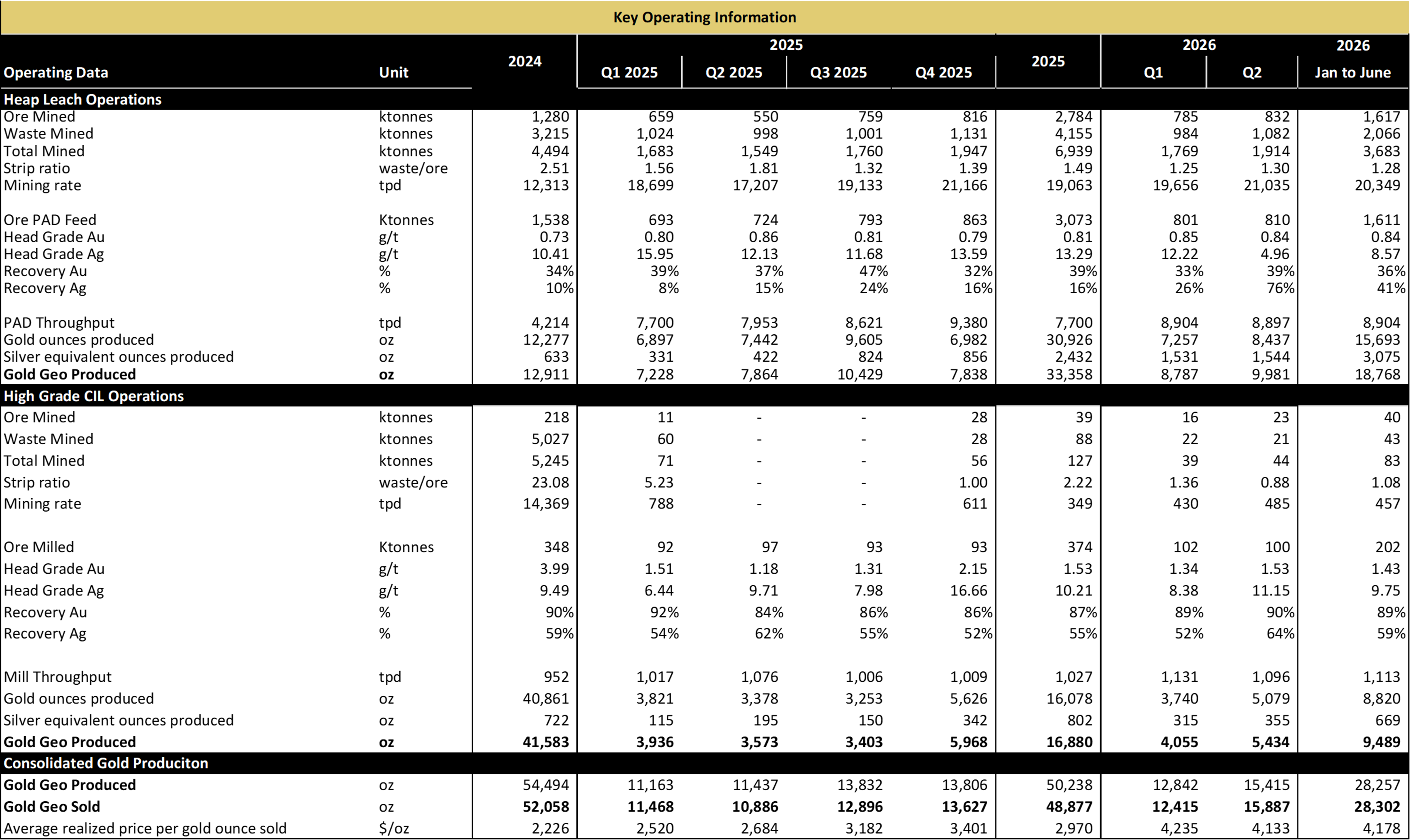 Key Operating Information
