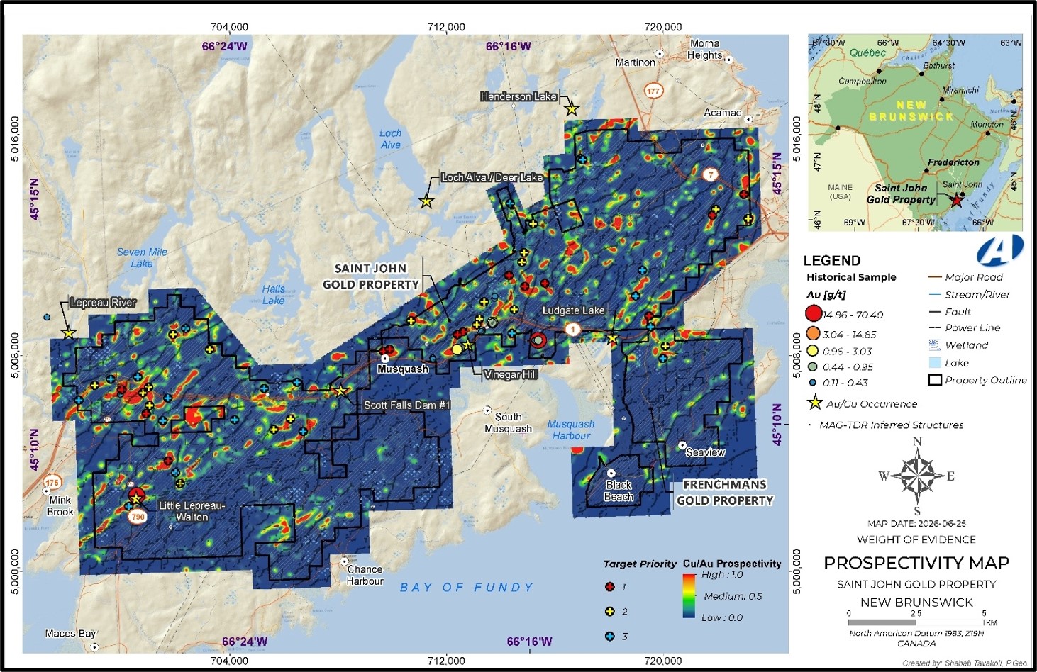 Figure 1 Saint John and Frenchmans Creek Combined Cu-Au Prospectivity map