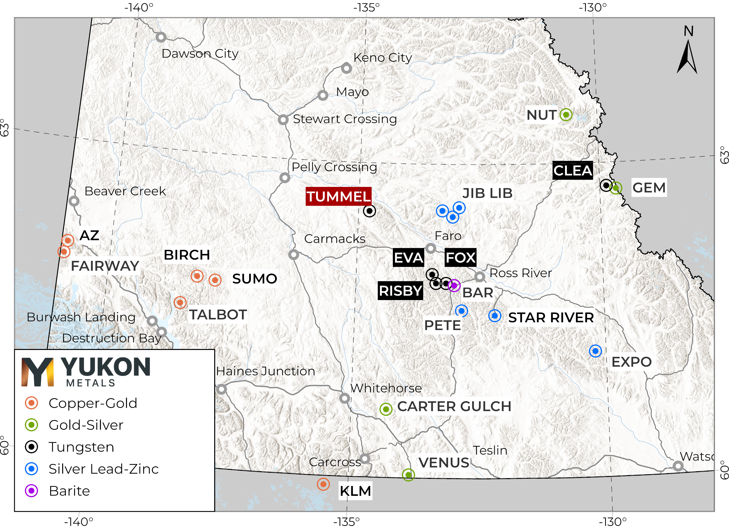 Yukon Metals Tungsten Property Locations